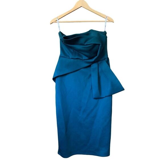 ASOS‎ Bandeau Fold Bow Front Scuba Midi Dress Dark Green Size 10 - Picture 1 of 8